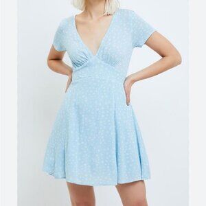 Pacsun LA Hearts Light Blue Floral V-Neck Short Sleeve Mini Sun Dress Size Small